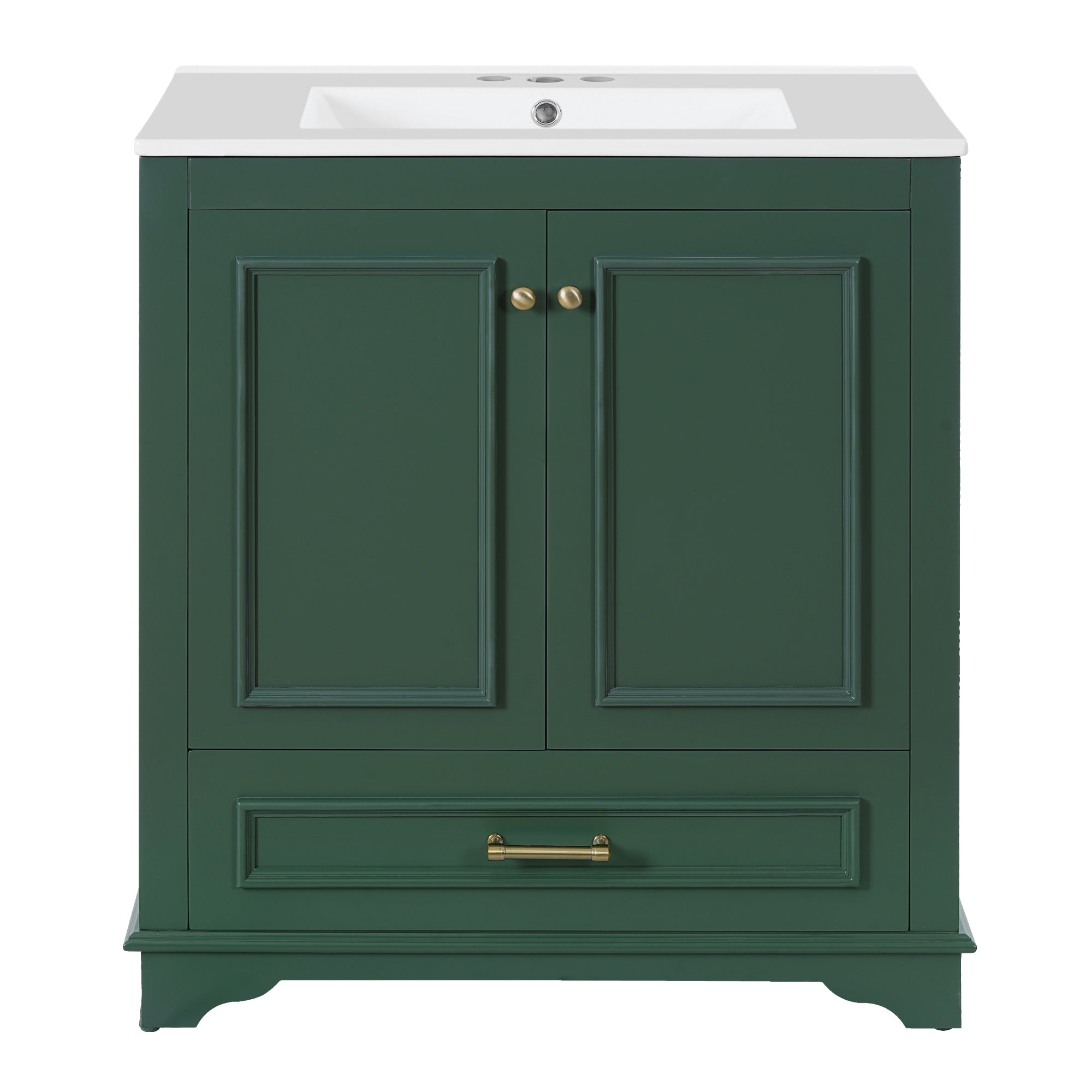 VanityFus 30.5-in Green Single Sink Bathroom Vanity with Ceramic Top Undermount 2 Soft-Closing Doors 1 Drawer Adjustable Shelves
